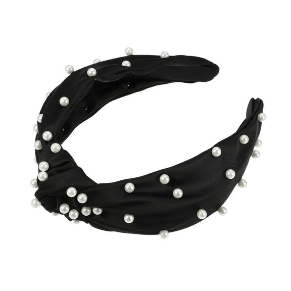 Vocoste Hair Headband Faux Pearl Knotted Headband for Women Girl Black 6.69"x4.72"x1.38" Wide Headband