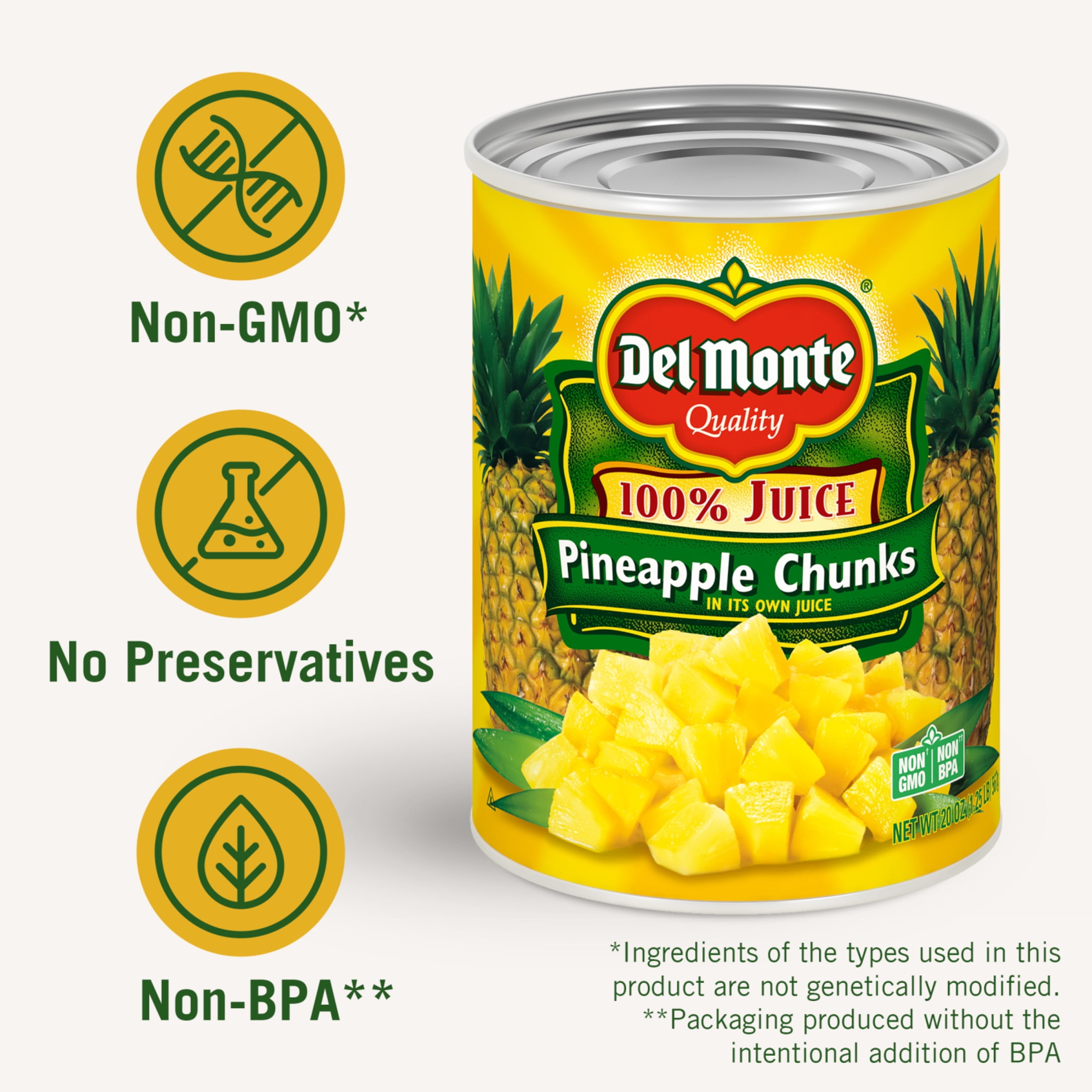 Del Monte Pineapple Chunks in 100% Juice, 15.25 oz Can