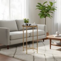 Round Metal End Table - Indoor/Outdoor Accent Table with Shelf - Gold & Grey