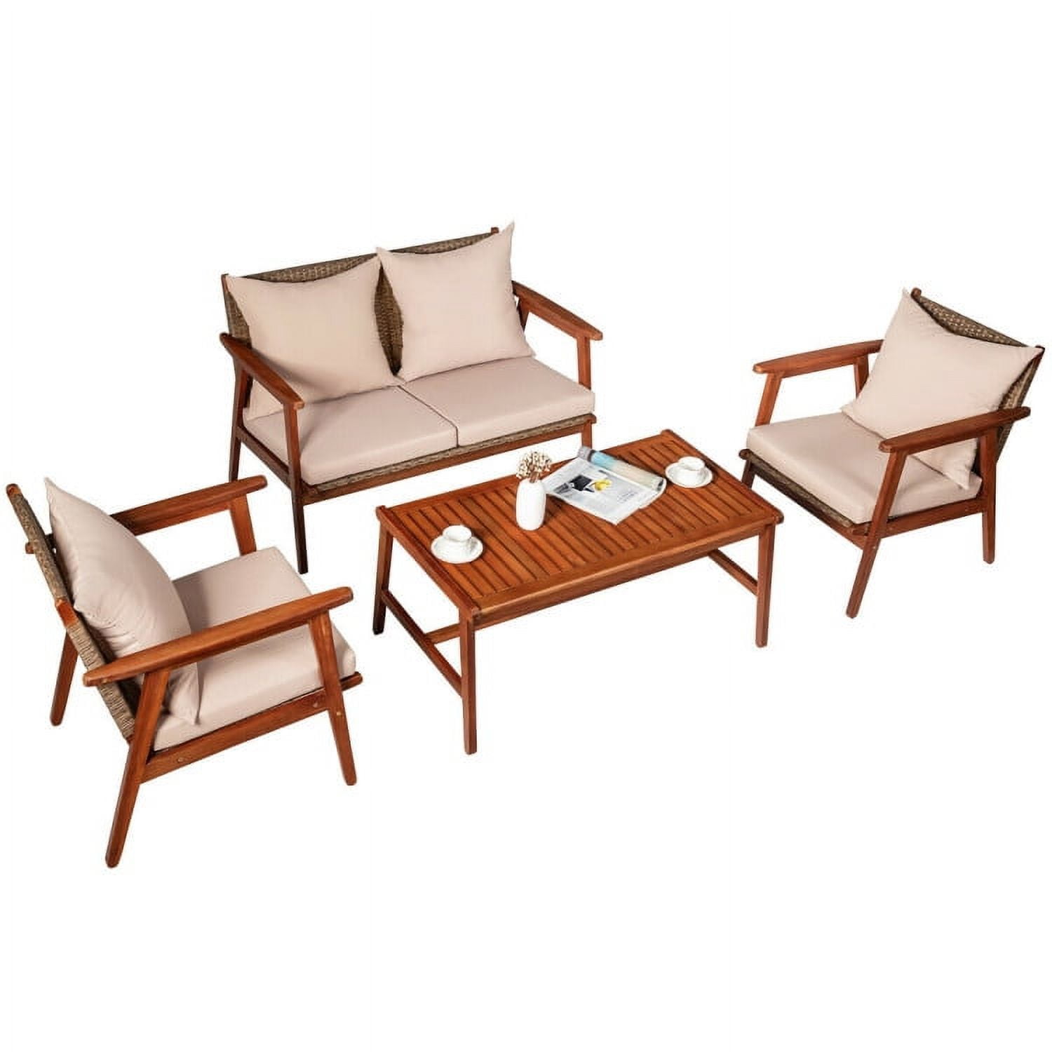 Aimee Lii 4 Pieces Patio Wicker Rattan Furniture Set for Lawn Backyard, Acacia Wood Patio Outdoor Patio Furniture, Brown Aimee Lii 4 Pieces Patio Wicker Rattan Furniture Set for Lawn Backyard, Acacia Wood Patio Outdoor Patio Furniture, Brown