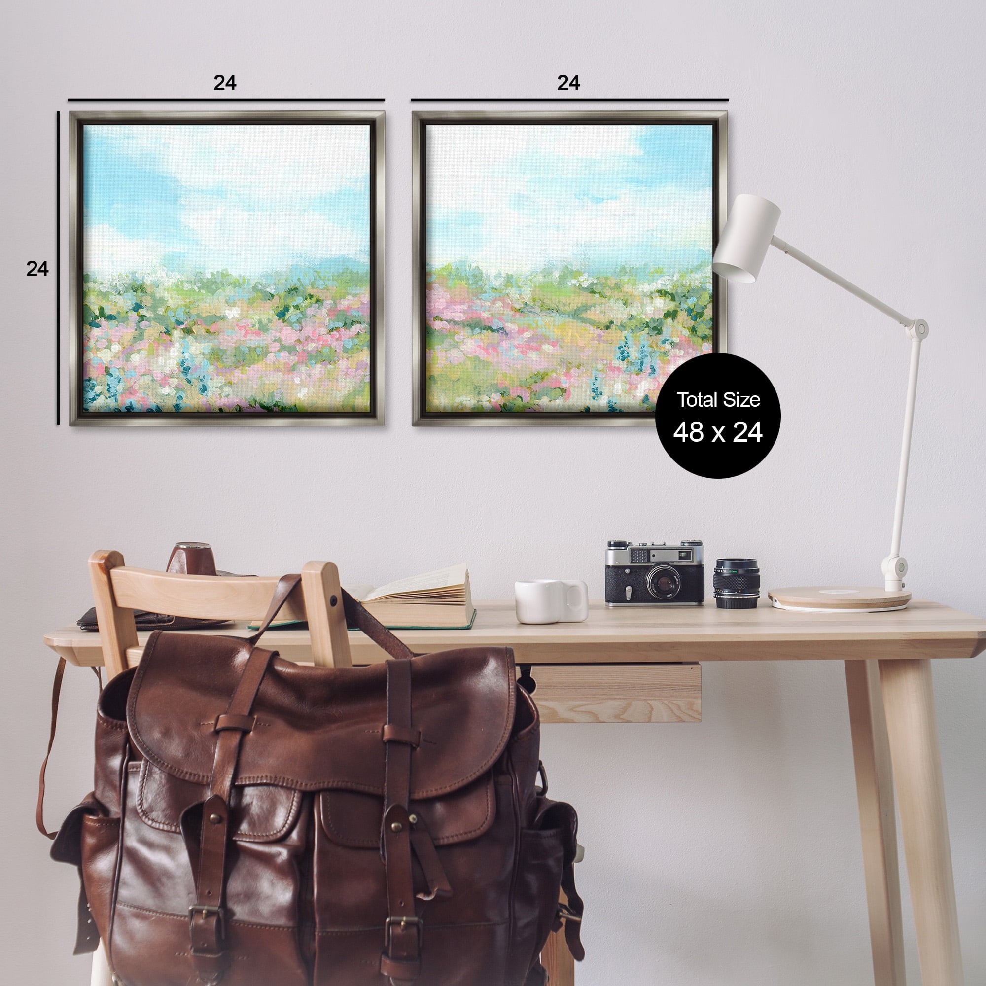 Stupell Industries Abstract Cottage Meadow Landscape Painting Gray Floater Framed Canvas Art Print Wall Art, 25 x 25, Set of 2