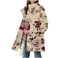 thumbnail image 2 of AUNVITO Women Winter Fleece Jacket Fluffy Cozy Floral Print Loose Fit Button Front Stand Collar Long Sleeve Casual Outerwear, 2 of 7