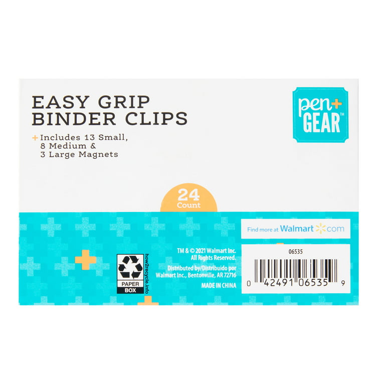 Pen + Gear Easy-Grip Binder Clips, Assorted Colors and Sizes, 24 Count
