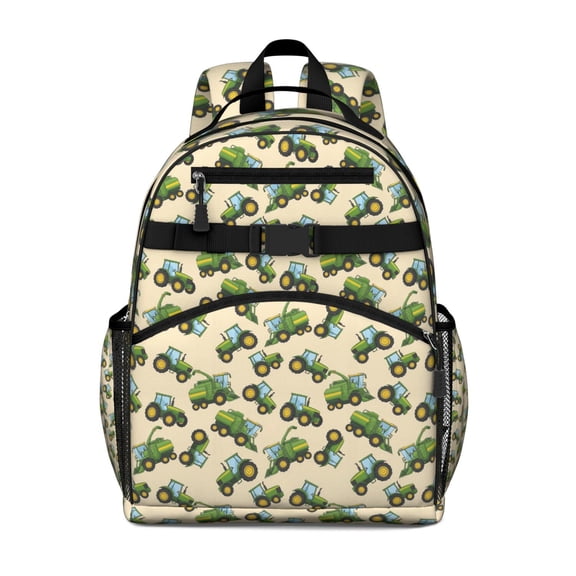 Cartoon Tractors Harvesters Beige Pattern Backpack for School,Cute School Bag,Schoolbag with Adjustable Shoulder Straps & Padded Back,15.25"x11.5"x5.25"