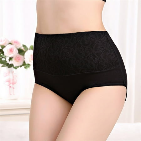 YDDIAN Women s Underwear High Waist Embroidery Briefs Panties Breathable Lightweight Regular&Plus Size Thong Underwear Black 5XL