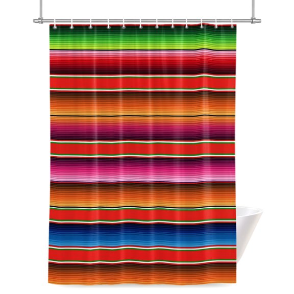 Abstract Bathroom Shower Curtain, Colorful Mexican Stripe Red Orange Farmhouse Waterproof Washable Soft Bath Curtain for Bathtub Decor with 12 Hooks&Grommet, 72x96in