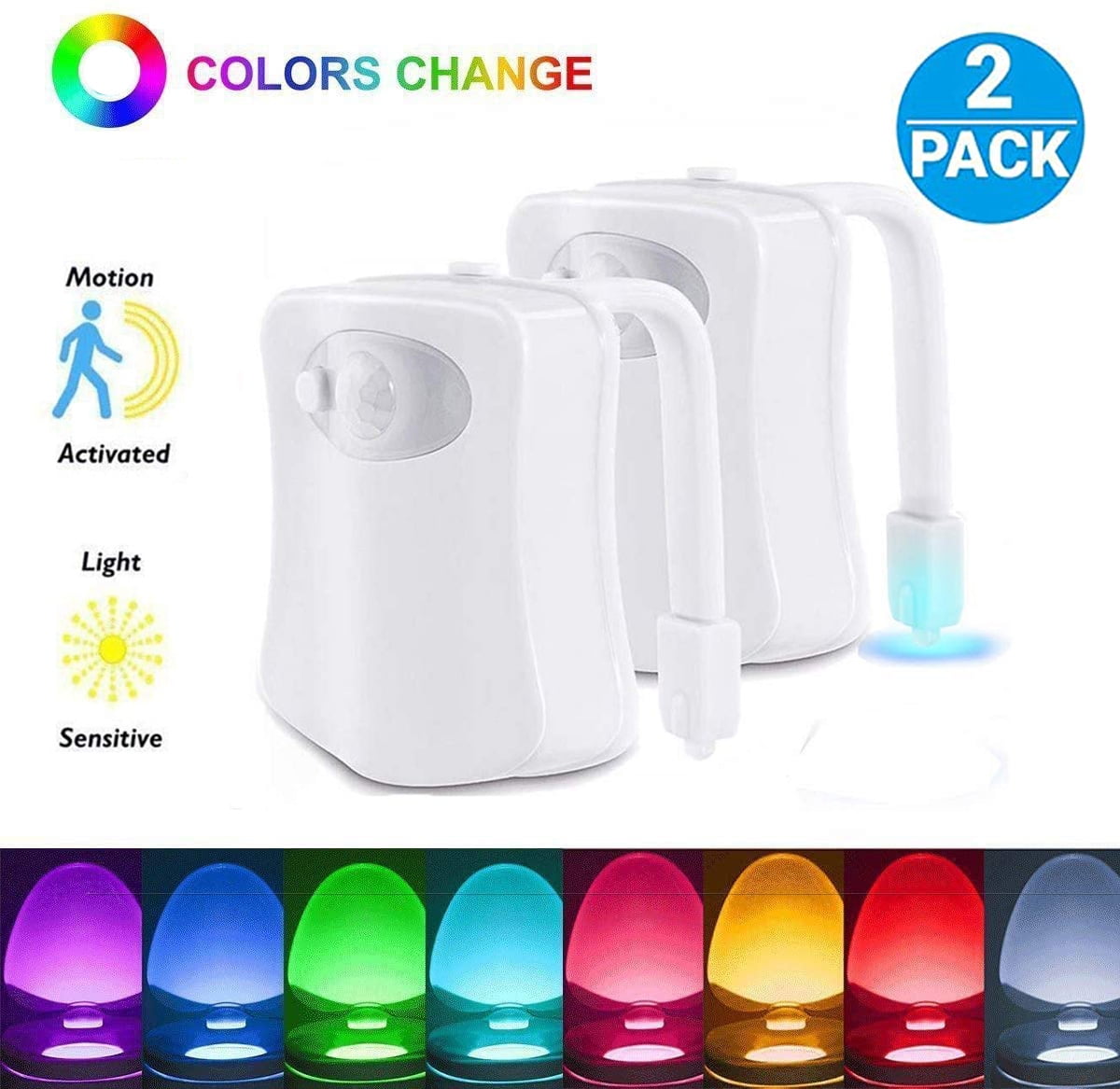 2pcs Toilet Night Light LED Motion Activated Sensor Bathroom Bowl Lamp 16-Color 
