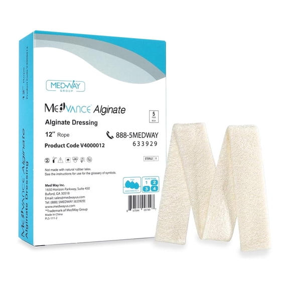 MedVance Calcium Alginate Dressing 12" Rope, Sterile & Waterproof, Box of 5
