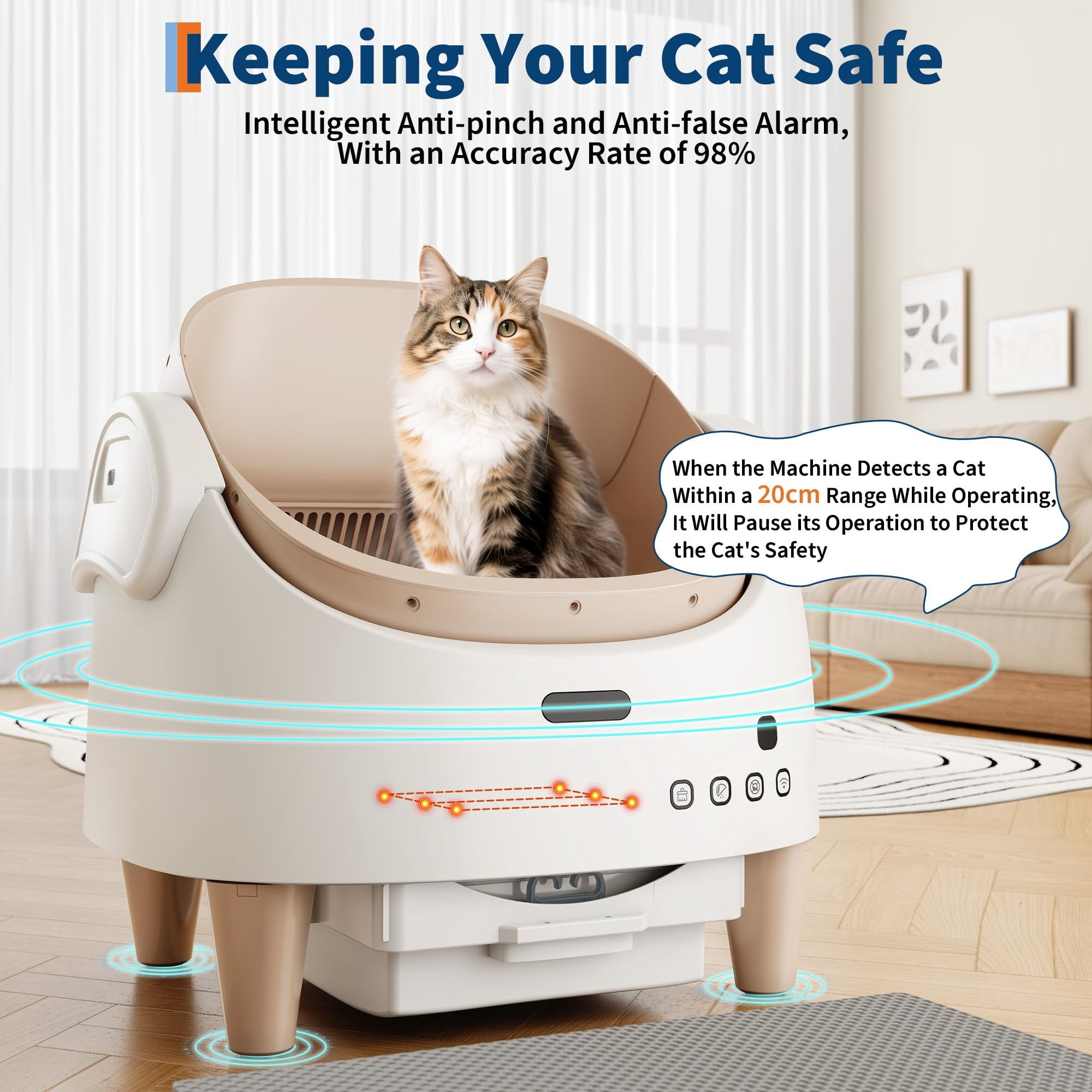 Babevy App Controlled Self-Cleaning Cat Litter Box, Automatic Odor-Control Toilet with Large Waste Bin & Open-Top for Multiple Cats