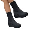 thumbnail image 1 of LSLJS Bottes Confortables en Tricot pour Femmes Grande Taille, Bout Rond, Talon Compensé, Mi-Mollet, 1 of 8