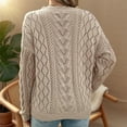 thumbnail image 6 of Lenpel Women's Crochet Sweaters Scalloped V Neck Long Sleeve Hollow out Knit Tops Casual Pullover Sweaters(Khaki,Medium), 6 of 7