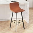 thumbnail image 3 of Merrick Lane Set of 2 Modern Cognac Faux Leather Upholstered Bar Stools with Contoured, Low Back Bucket Seats and Iron Frames, 3 of 12