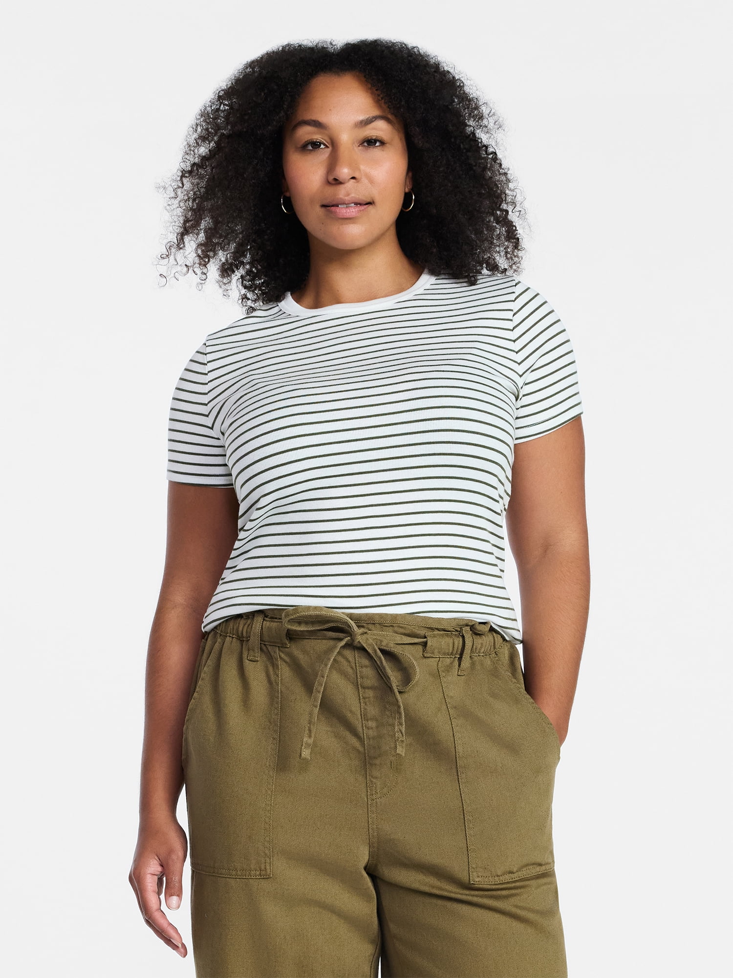 Time and Tru Women's Ribbed Tee with Short Sleeves, Sizes XS-XXXL