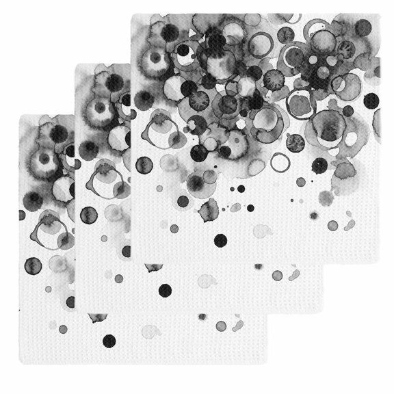 Black Gradient Kitchen Dish Towels for Drying Dishes Set of 3, Abstract Polka Dots Vintage Modern Art Waffle Weave Microfiber Hand Tea Bathroom Towels Quick Dry & Absorbent Towel 12x12