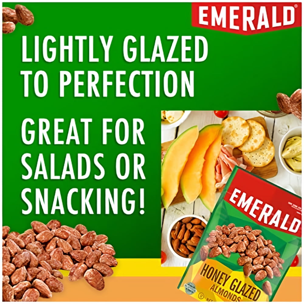 Emerald Honey Glazed Almonds Stand up Resealable Bag 5.5 Ounce (Pack of 5)