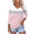 thumbnail image 5 of YHAJDS Womens Topss Color V Neck 3/4 Sleeves Roomy Casual Spring Summer Blouses for, 5 of 5