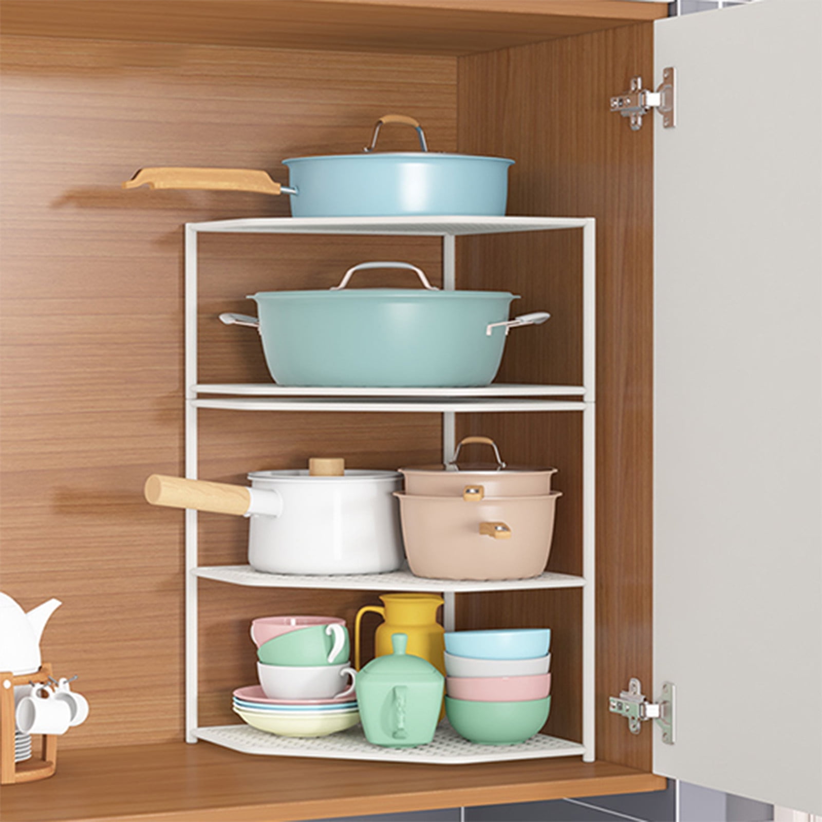 Vacemry Under $5 Kitchen Shelf Storage Rack, Countertop Corner Pot Organizer, Under Sink Layered Pan Holder, Metal Cabinet Cookware Stand, Space Saving Utensil Rack for Pots Pans