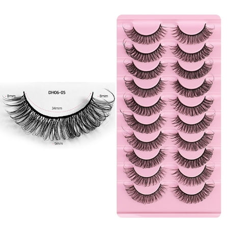 Kokovifyves False Eyelashes Russian Strip Eyelashes Natural Faux Mink Eyelashes Slim and 10Mm False Eyelashes 10 Pairs Pack