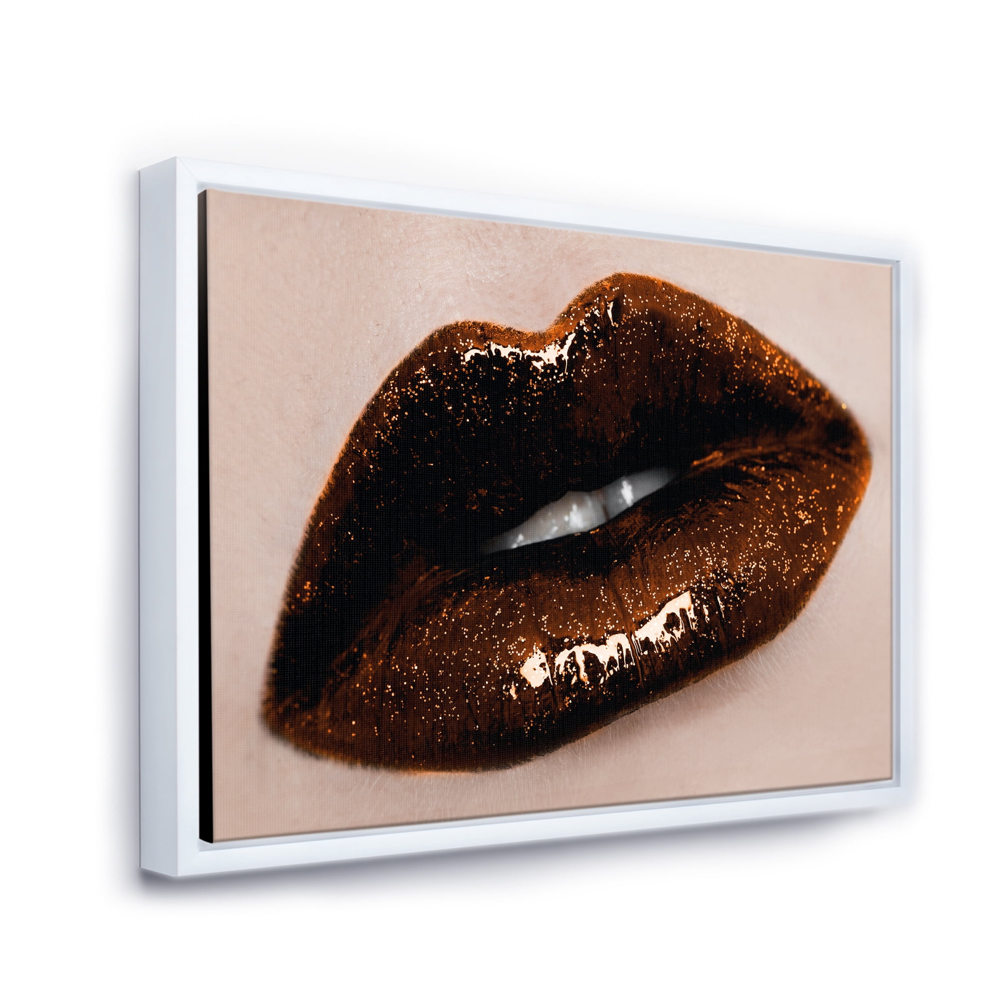 Close-Up Of Gorgeous Female Lips II 20 in x 12 in Framed Painting Canvas Art Print, by Designart