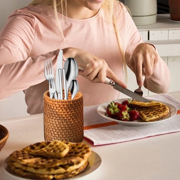 FEOLGEHLY Rattan Woven Pen Pencil Holders for Desk Notebook, Large Capacity Pen Organizer Cup, Natural Stylish Decorative Storage Box for Home Office Desktop Stationery Small Item Organization