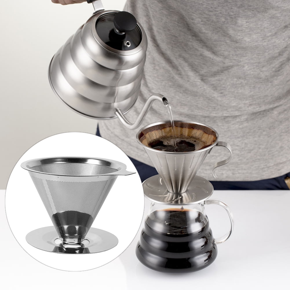 Cup Stand Stainless Steel Pour Over Cone Dripper Reusable Coffee Filter Funnel 