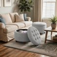 thumbnail image 3 of Hyxoo Round Ottoman, Ottoman with Storage, 24.5 Dia. x 17 H Inches Foot Rest Stool with Legs for Bedroom, Living Room, Decorative Home Furniture-24.5"D x 24.5"W x 17"H-Light Gray, 3 of 9