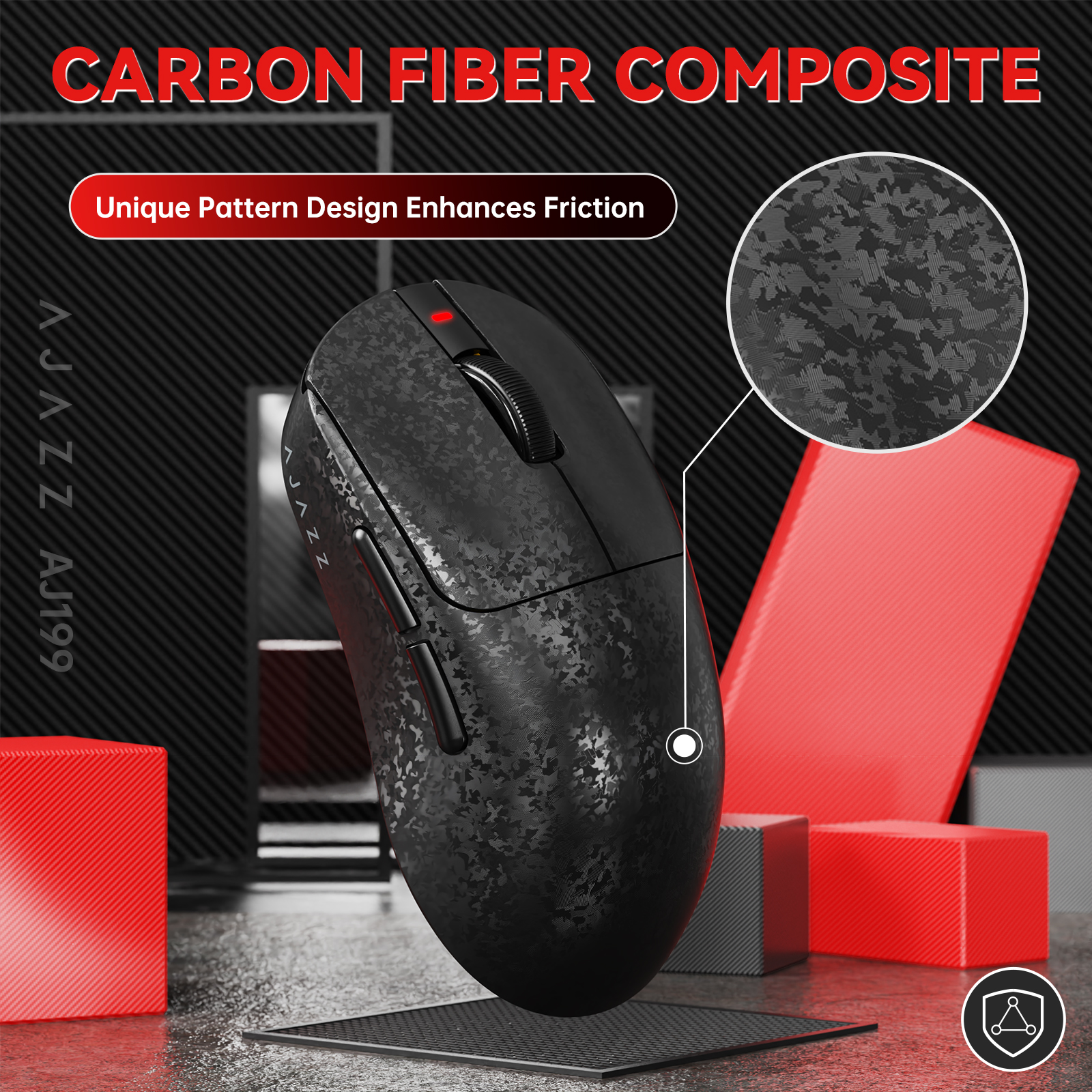 Ajazz Ultra-Lightweight 55g Wireless Gaming Mouse 24000 DPI PAW3311 Sensor Carbon Fiber Shell TTC 60M Clicks Switches 500mAh Battery 1K Polling Rate Durable & Anti-Slip Design Black