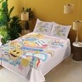 thumbnail image 2 of Ambesonne Emoji Fitted & Top Sheet Set with Shams, Funny Faces Colorful Pastel, Pale Pink and Mustard, 2 of 5