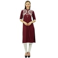 thumbnail image 2 of Bimba Women's Linen Kurta Embroidered Kurti Mandarin Collar Chic Straight Long Tunic, 2 of 9