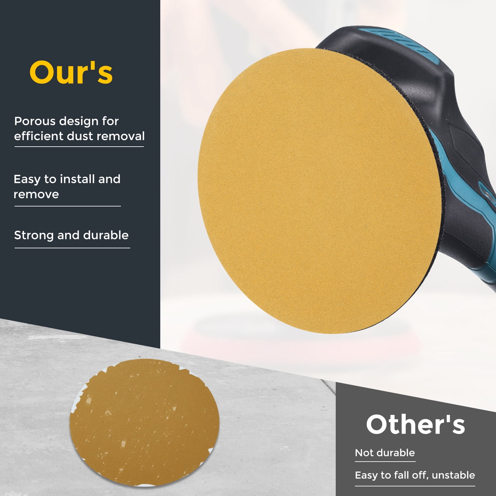 50 Pcs 6 Inch Sanding Disc 180 Grit Hook and Loop Sandpaper Random Orbital Sander Pads for Woodworking Automotive Metal Polishing, Yellow
