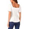 thumbnail image 3 of INSPIRE CHIC Women's Ruffle Peplum Top Sweetheart Neck Puff Sleeve Elegant Blouse S White, 3 of 5