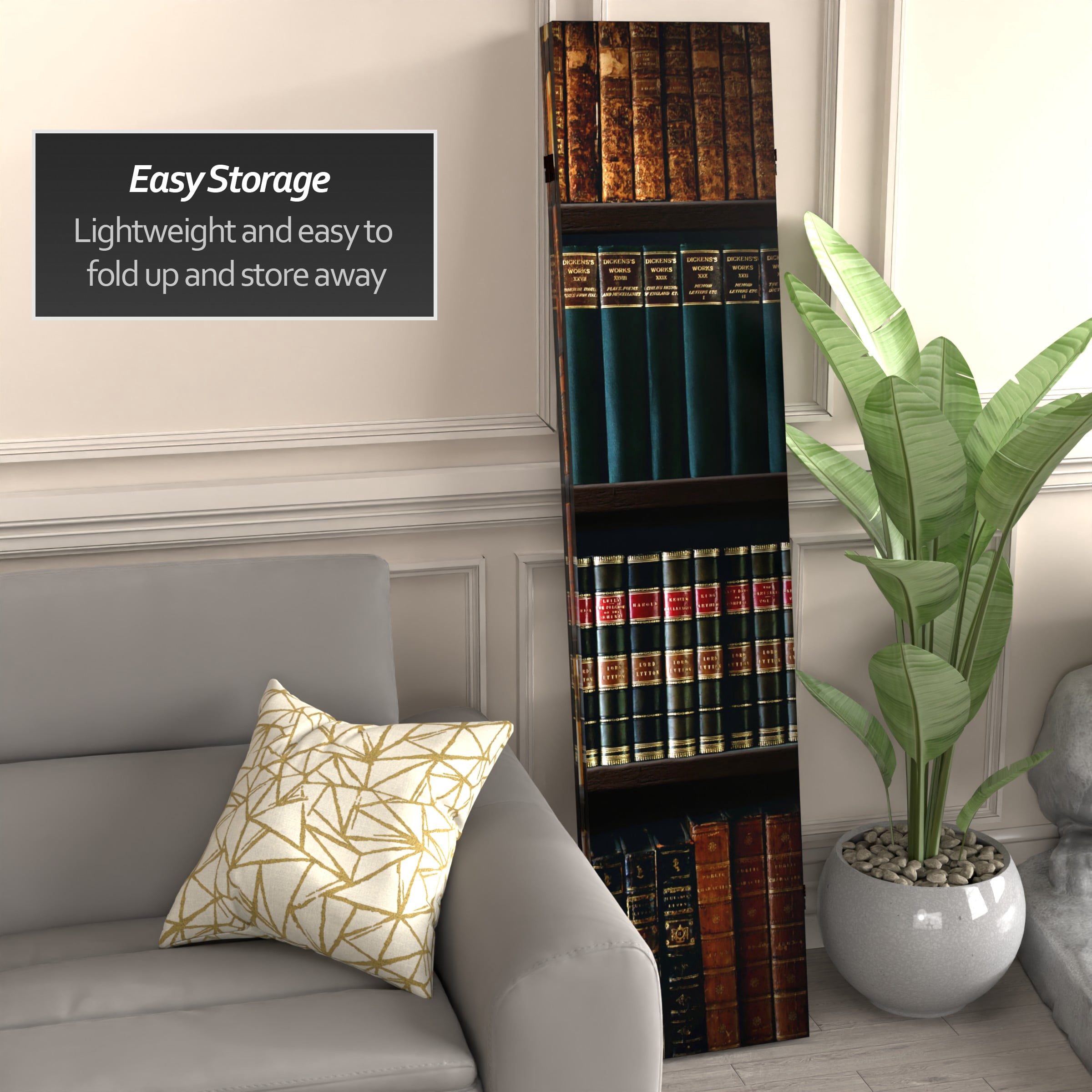 Oriental Furniture 6 ft. Tall Library Canvas Room Divider - 3 Panel