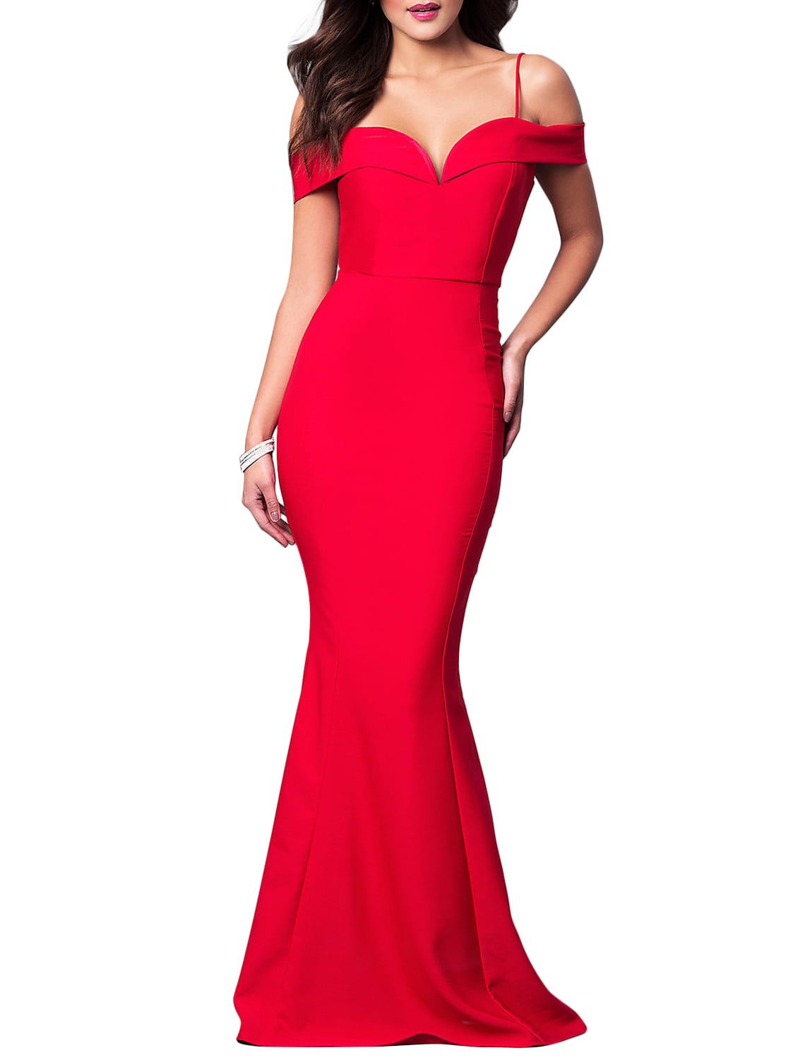 FACE N FACE Womens Long Scoop Neck Strapless Mermaid Evening Dress