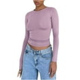 thumbnail image 2 of tarylea Going out Tops for Women Crew Neck Slim Fitted Crop Tops Long Sleeve Solid Color Tees Casual Trendy Cute Stretch Tops, 2 of 6