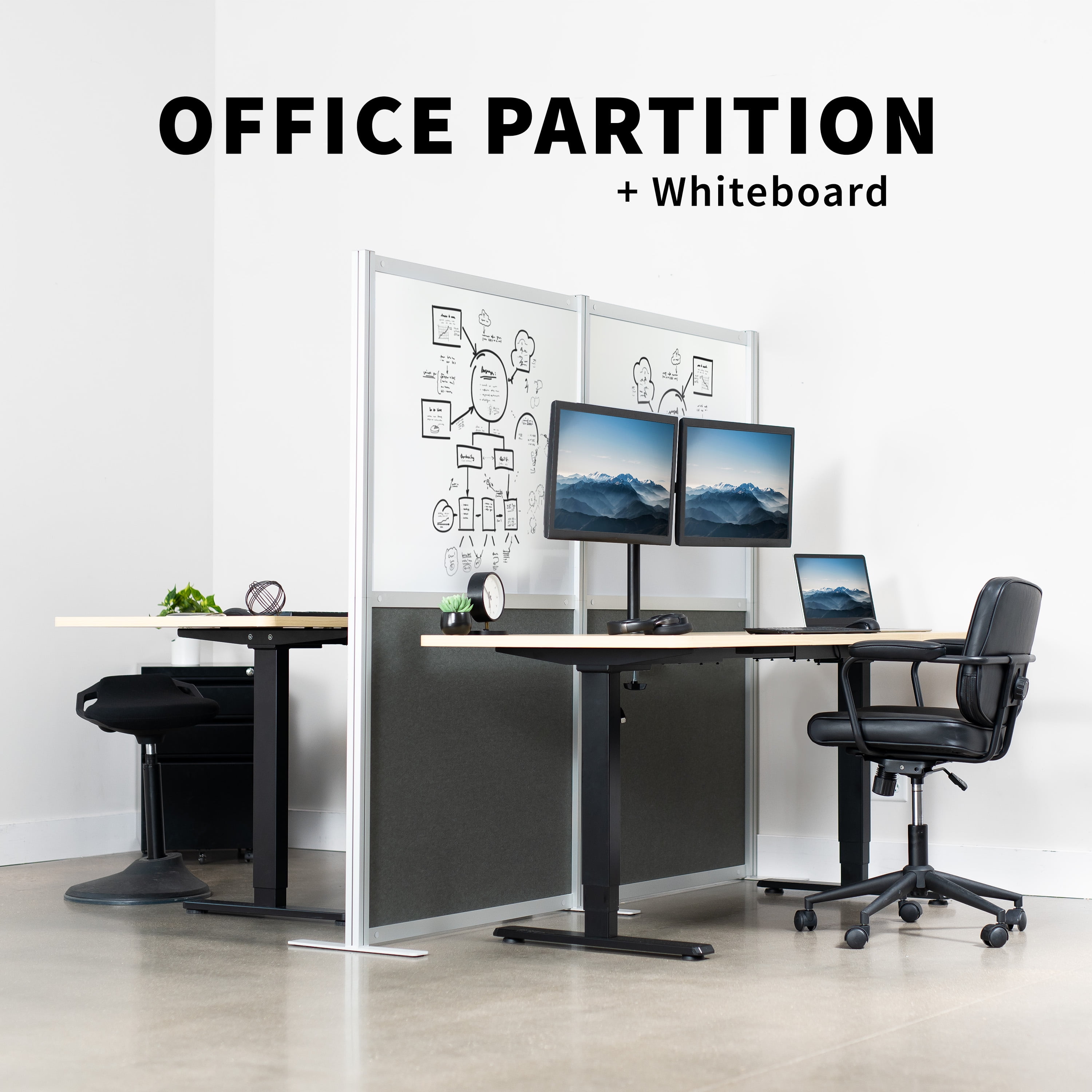 VIVO Modular Wall System, 2 PET + Magnetic Whiteboard Panels, Office Dividers