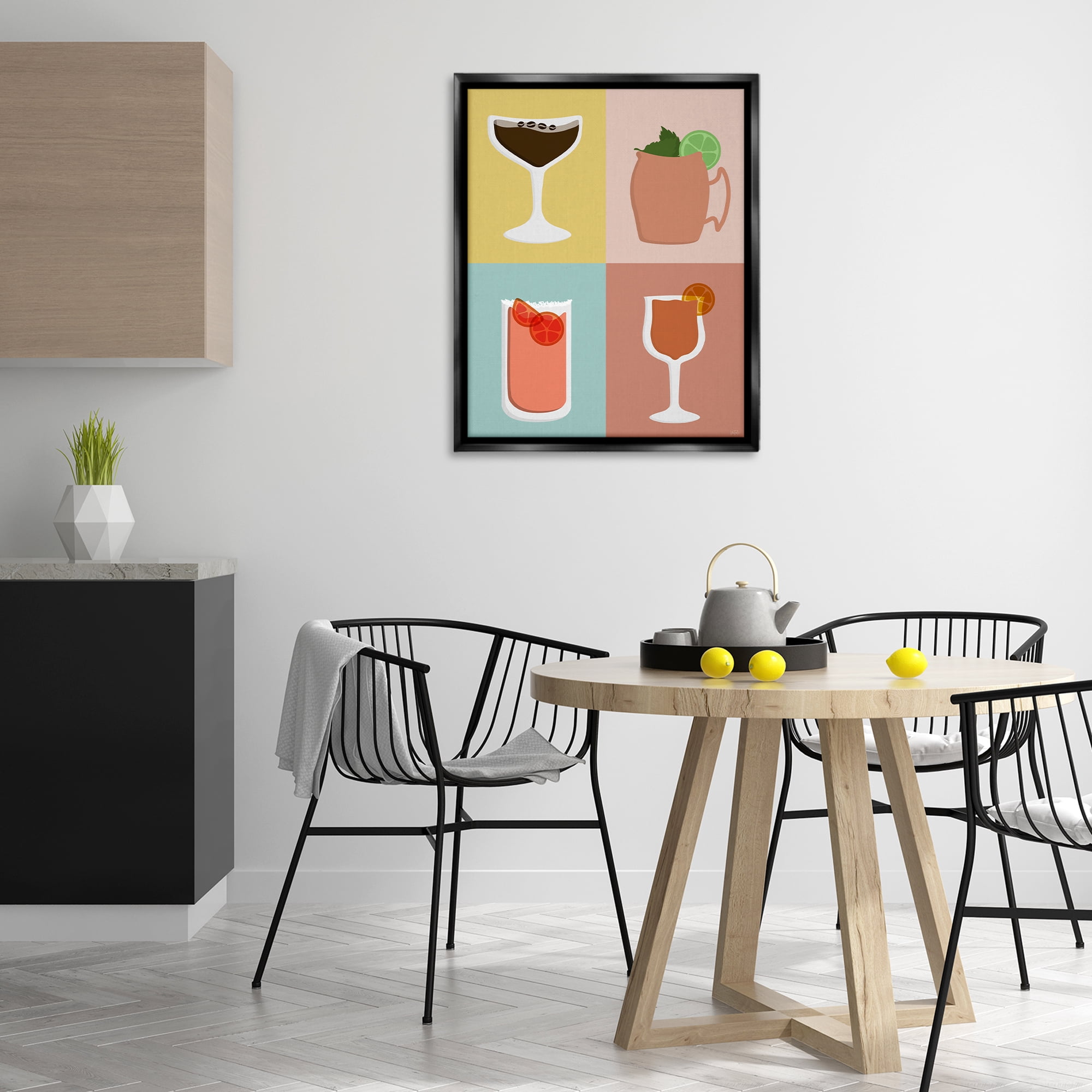 Stupell Industries Mixed Cocktail Drinks Food & Beverage Painting Black Floater Framed Canvas Art Print Wall Art, 25 x 31