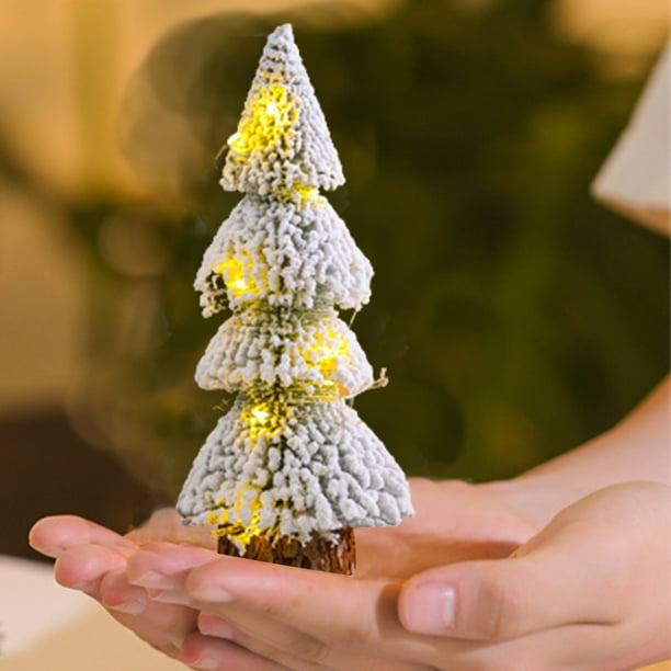 Árboles de Navidad Miniatura Cubiertos de Nieve - Juego de 4 pinos flocados con bases de madera para decoración de mesa, pueblos y manualidades (15cm, 20cm, 25cm, 29cm)