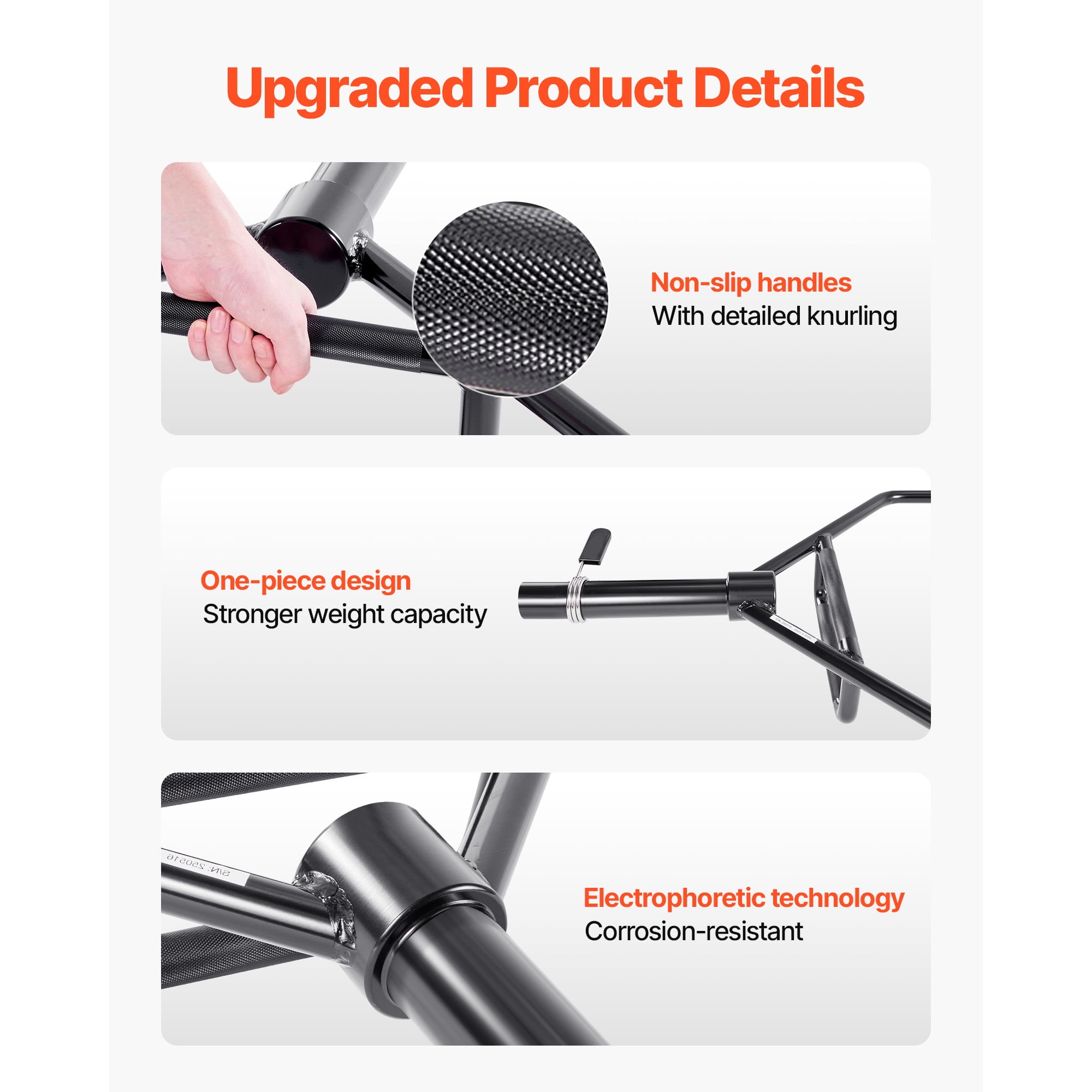 KFFKFF Hex Barbell with 2-Inch Diameter, 800 LBS Load Capacity, Knurled Handles for Enhanced Grip, Ideal for Weightlifting, Strength Training, Squats, Deadlifts, and Shoulder Presses, Black