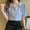 Blue, variant on Women’s Chiffon Lapel Collar Shirt Short Sleeve Button up Blouses Summer Business Casual Temperament Tops