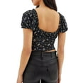 thumbnail image 2 of Kmbangi Women Summer Short Sleeve Crop Tops, Solid Color/ Floral Print Ruched Basic T-shirts for Causal Party Streetwear, 2 of 7