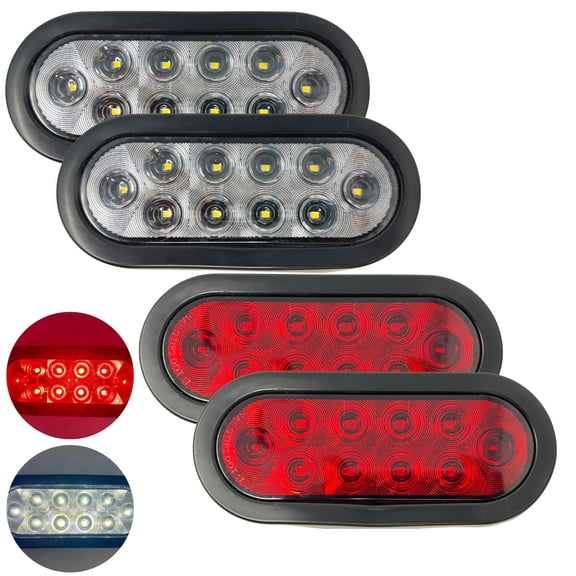 All Star Truck Parts 2x Red   2x White 6" Oval 10 LED Trailer Stop Turn Tail Light Kit DOT Certified   Grommets & Plugs IP67 Waterproof Parking Reverse Back Up Signal Headache Rack Backrack Truck 12V