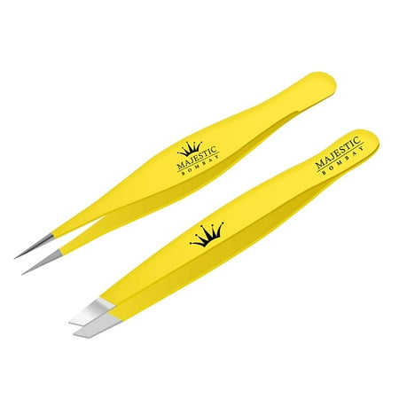 Stainless Steel Set Slant Tip + Surgical Tweezer for Ingrown Hair. Precision Sharp Needle Nose Pointed Tweezers for Splinters,Ticks & Glass ...