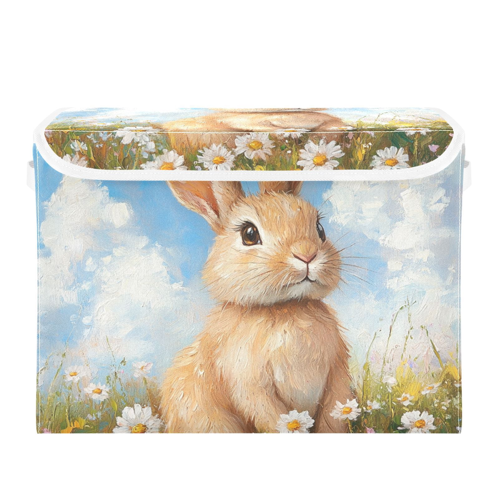 Easter Rabbit Flowers Storage Basket for Shelves Foldable Container Organizer for Organizing Toys Clothes Books with Handles