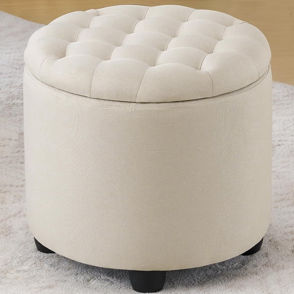 Modern Round Storage Ottoman,Button Tufted Ottoman Footstool Ottomans with Removable Lid Storage Stool for Living Room, Bedroom, Makeup Room