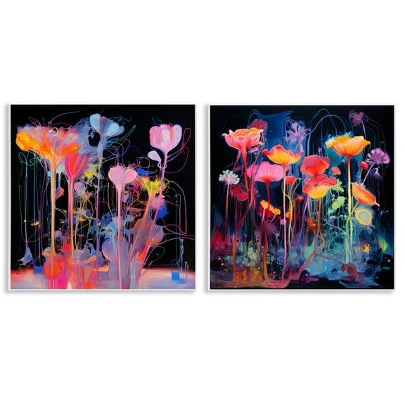 Stupell Industries Contrasting Otherworldly Blossoms Abstract Painting Unframed Art Print Wall Art, 12 x 12, Set of 2