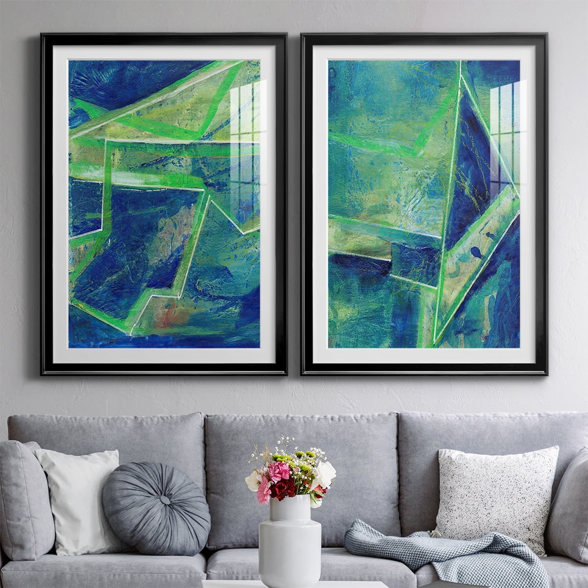 Wexford Home Geometric in Cool I Premium Framed Print, 26.5" x 36.5" - Ready to Hang, Black (Set of 2)
