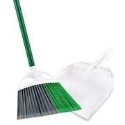 Libman Household Angle Broom and Dust Pan with Clean Fibers Comb, Green/White