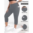 thumbnail image 4 of FlorCurve Plus Size Capri Leggings for Women with Pockets High-Waist Tummy Control Cropped Pants Stretch Athletic Leggings, Gray 3XL, 4 of 6