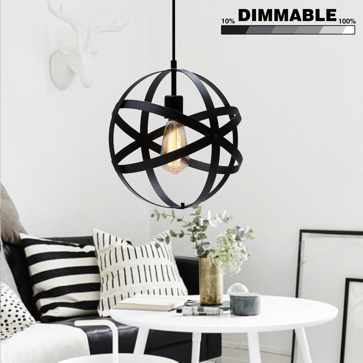 Metal Orb Chandelier Lamp Round Hanging Fixture Globe Cage Ceiling Pendant Light 