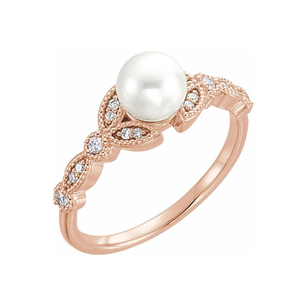 Diamond2Deal 14K Rose Gold Pearl and Diamond Leaf Engagement Ring Size 7 for Womens Walmart